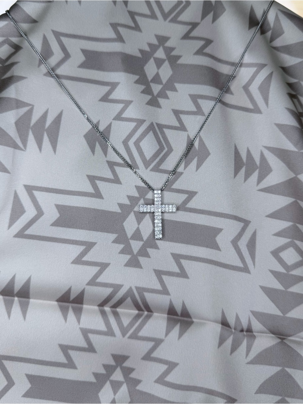 Sterling Silver Crystal Cross Pendant Necklace - Silver